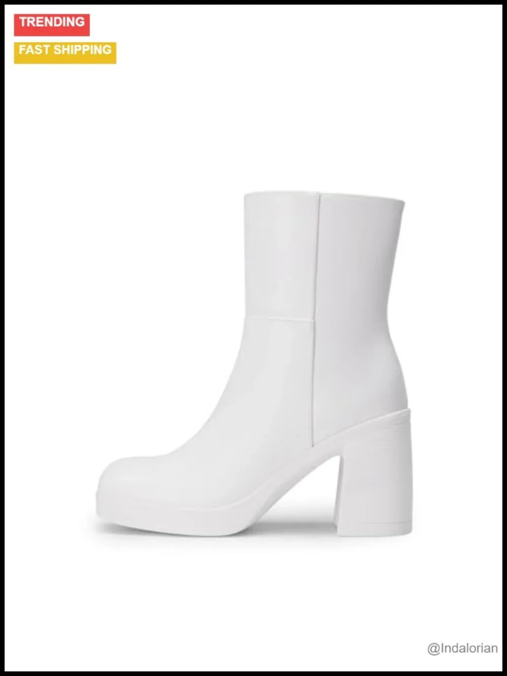 Women's Square Toe Platform Ankle Boots with Side Zipper, Faux Leather High